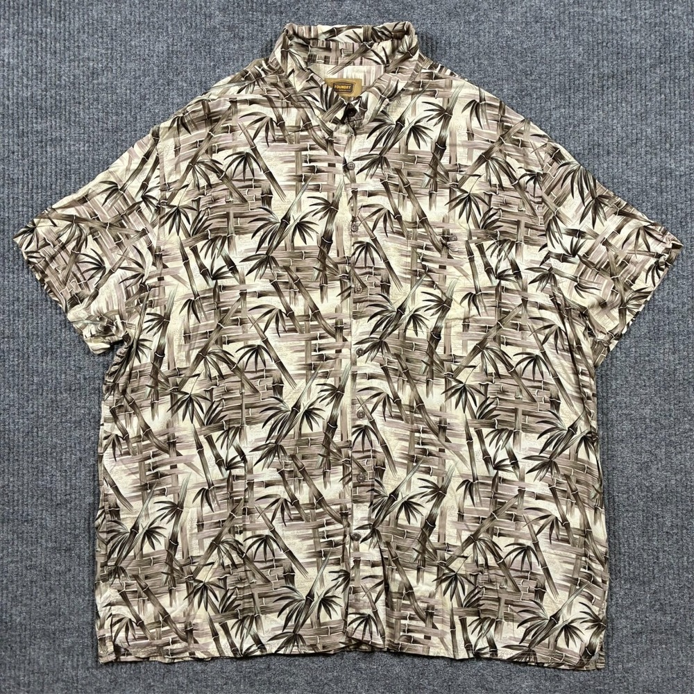Foundry Mens Hawaiian Shirt 4XLT Bamboo Palm Print Rayon Button Up Short Sleeve